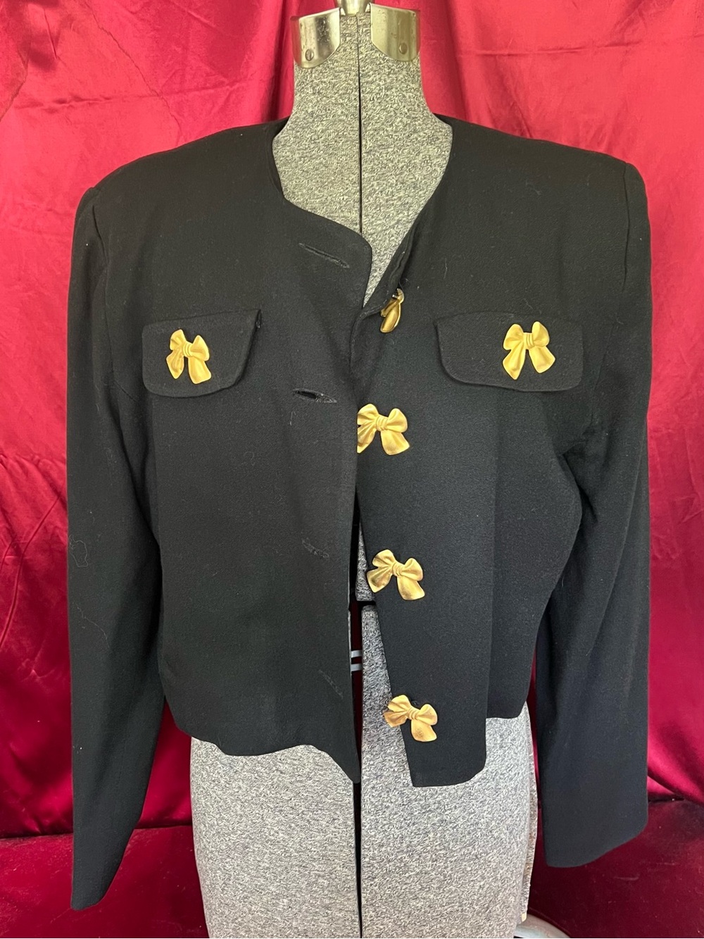Ann Taylor Black Cropped Jacket with Gold Bow Buttons